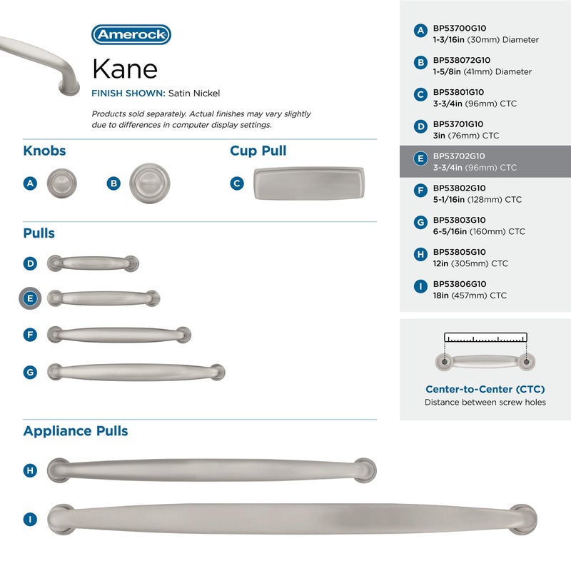 Amerock | Cabinet Pull | Satin Nickel | 3-3/4 inch (96 mm) Center to Center | Kane | 1 Pack | Drawer Pull | Drawer Handle | Cabinet Hardware - Image 4
